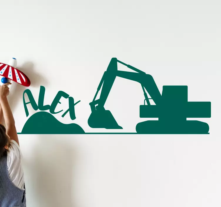 Wall sticker for kids excavator name customization - TenStickers