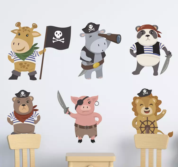 Wall sticker for kids pirate animal characters - TenStickers
