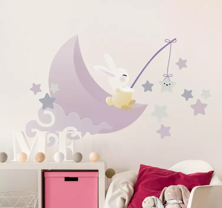Wall sticker for kids rabbit fishing stars - TenStickers