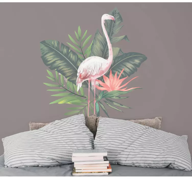 Watercolor flamingo and monstera wall sticker - TenStickers
