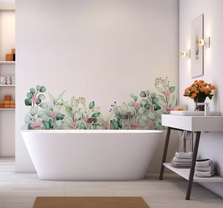 Watercolor flowers and plants bathroom decal - TenStickers