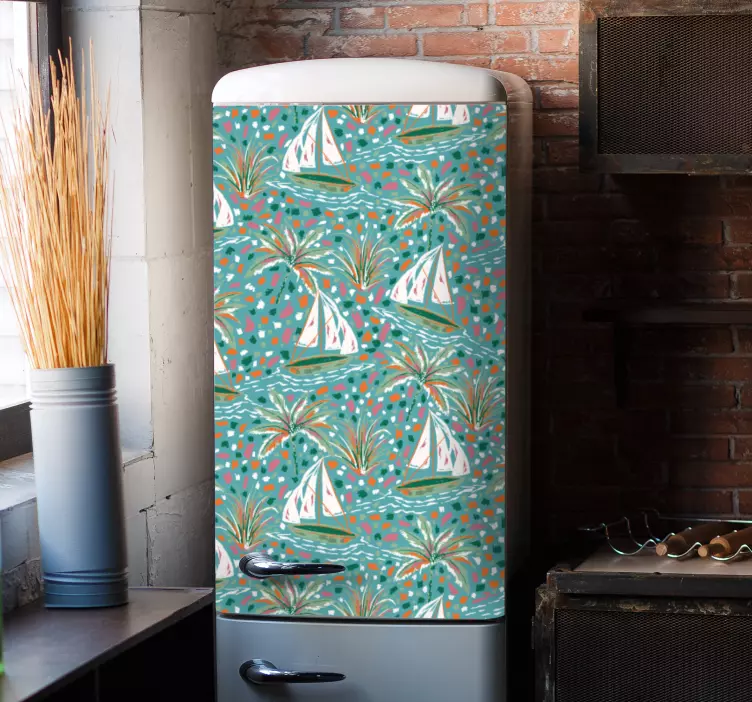 Watercolor ships pattern fridge sticker - TenStickers