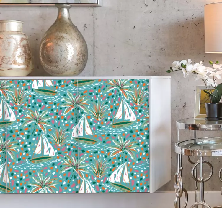 Watercolor ships pattern furniture sticker - TenStickers