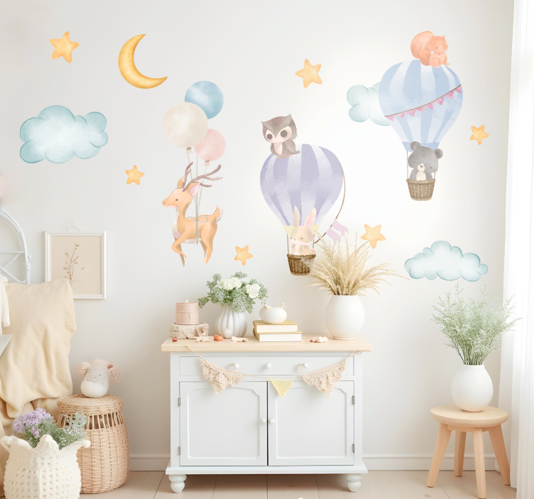 Watercolour balloon safari wall decal - TenStickers