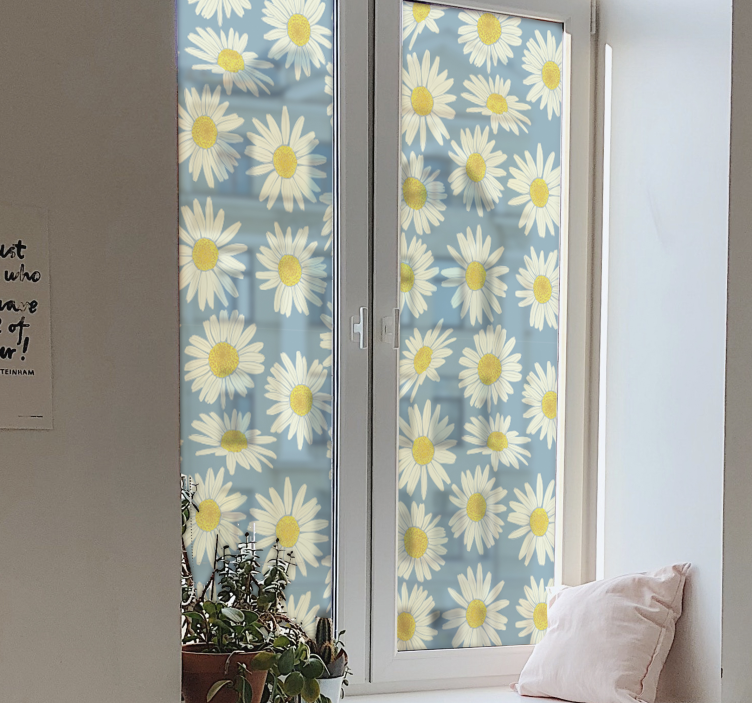 White and yellow daisies window decal - TenStickers