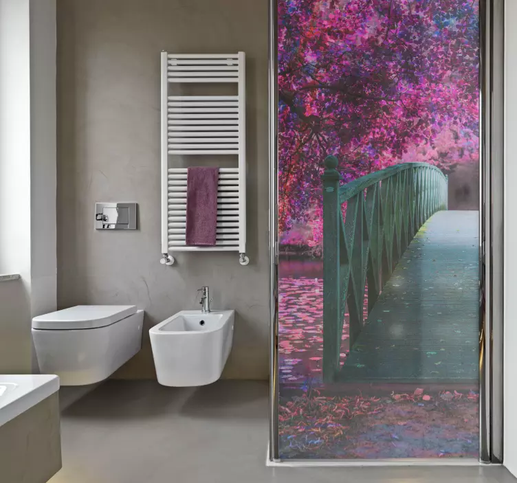 Wooden bridge landscape shower screen sticker - TenStickers