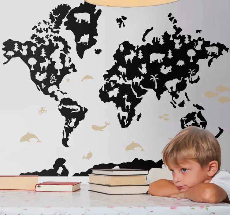 Black colour design world map wall sticker - TenStickers