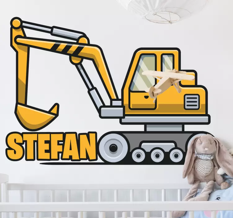 Yellow  excavator name illustration sticker - TenStickers