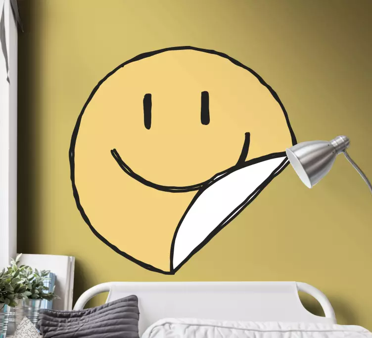 Yellow smile crayon face wall border sticker - TenStickers