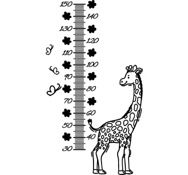 Smiling giraffe with flowers height chart wall sticker - TenStickers