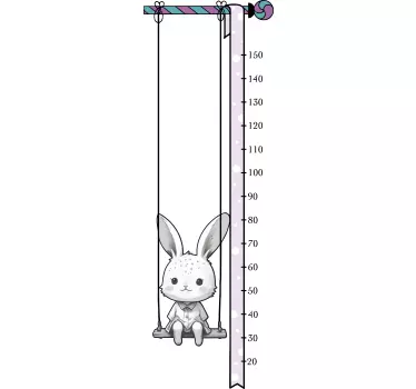 Bunny on swing height chart sticker - TenStickers