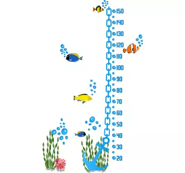 Anchor with fish height chart sticker - TenStickers