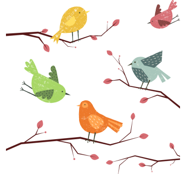 Birds on pink branch window sticker - TenStickers