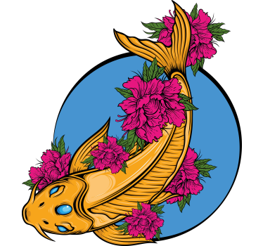 Koi with flowers car sticker - TenStickers