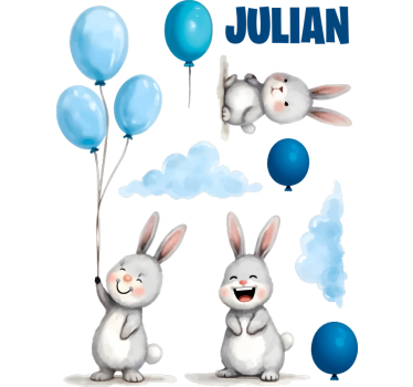 Blue balloons with bunnies wall decal - TenStickers