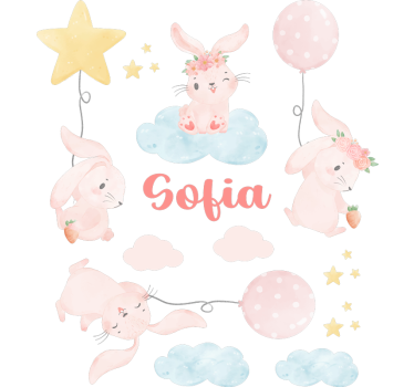 Pink balloons with bunnies wall decal - TenStickers