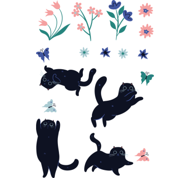 Cats catching butterflies window sticker - TenStickers