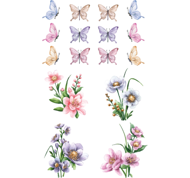 Colorful flowers and butterflies window sticker - TenStickers