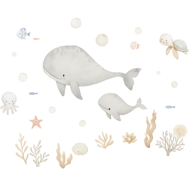 Pastel sea animals illustration wall sticker - TenStickers