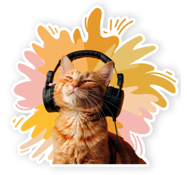 Happy cat with headphones Laptop sticker - TenStickers