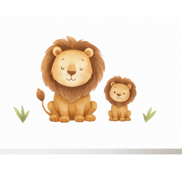 Father and son lion illustration wall sticker - TenStickers