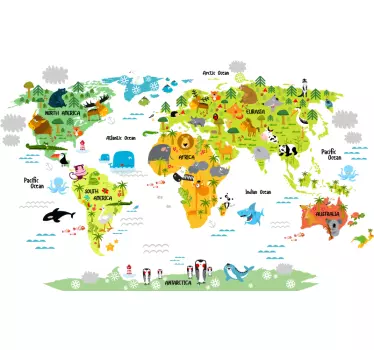 Kids animal world map wall sticker - TenStickers