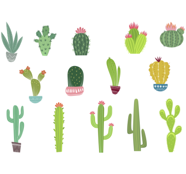 Cactus designs set laptop sticker - TenStickers