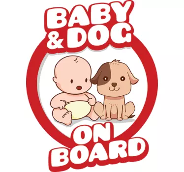 Customised name dog and baby on board sticker - TenStickers