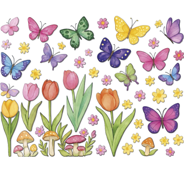 Colorful butterflies and plants window sticker - TenStickers