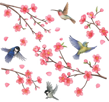 Birds on branches with flowers window sticker - TenStickers
