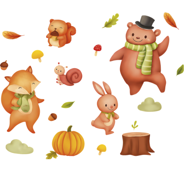 Cute autumnal animals window sticker - TenStickers