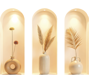 Beige plants triptych 3d wall sticker - TenStickers