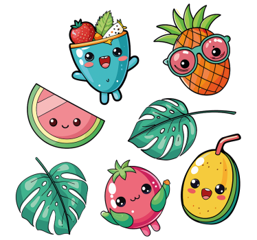 Tropical fruits and drinks laptop sticker - TenStickers