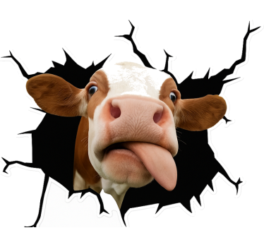 Funny cow breakthrough car sticker - TenStickers
