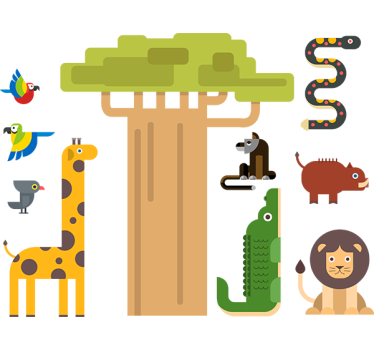 Illustration wall sticker colorful jungle animals - TenStickers