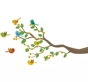 Birds on a Branch Tree Wall Sticker - TenStickers