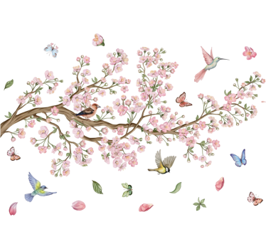 Window sticker cherry blossom with birds - TenStickers