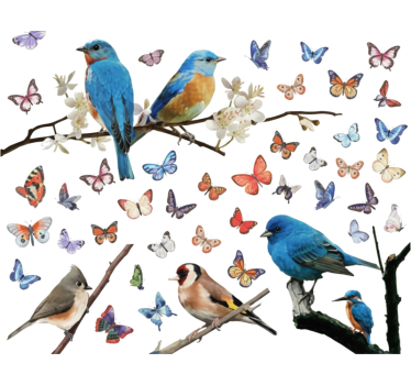 Nature birds with butterflies window sticker - TenStickers