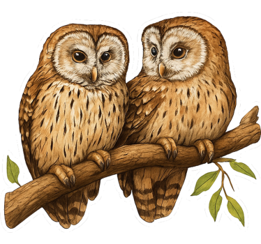 Window sticker perched woodland owls - TenStickers