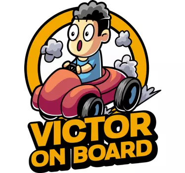 Cute boy with custom name baby on board sticker - TenStickers