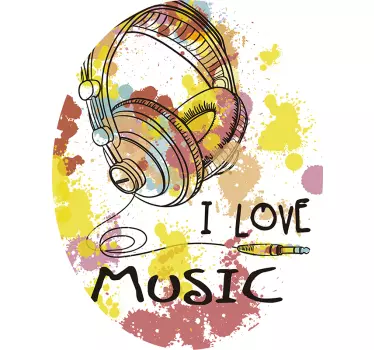 I LOVE MUSIC HEADPHONES musical wall sticker - TenStickers