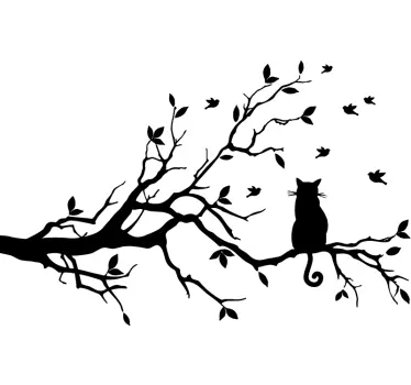 Cat on tree silhouette window sticker - TenStickers