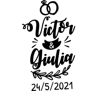 Wedding car ornaments name and date wedding sticker - TenStickers