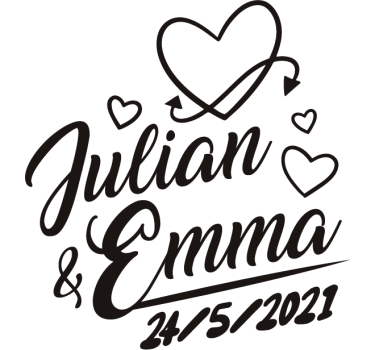 Hearts with name and date wedding car sticker - TenStickers