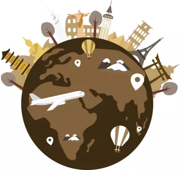 Vintage world map illustration wall art - TenStickers