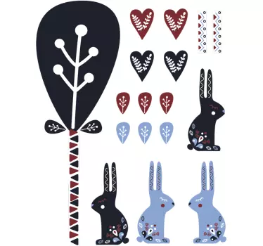 Nordic style animal and trees  animal wall decal - TenStickers