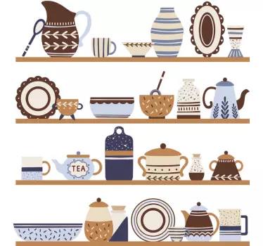 Shelvings with crockery cutlery sticker - TenStickers