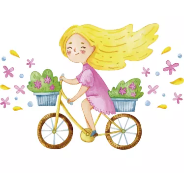 Spring flower bike illustration wall art - TenStickers