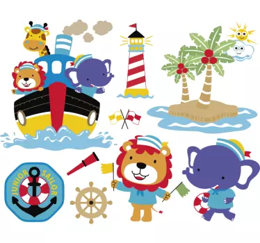 Sailboat, lighthouse and anchor illustration decal - TenStickers
