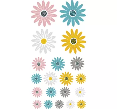 Set of colorful daisies flower wall decor - TenStickers